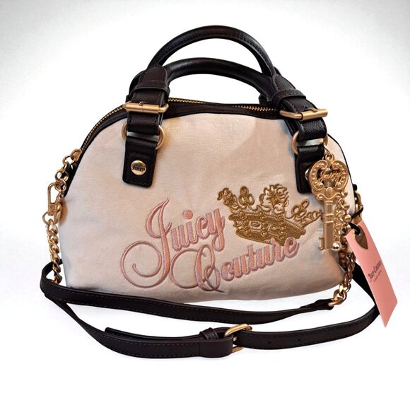 Juicy Couture the Key to Juicy Dome Satchel Crossbody White Brown NWT - Picture 3 of 16